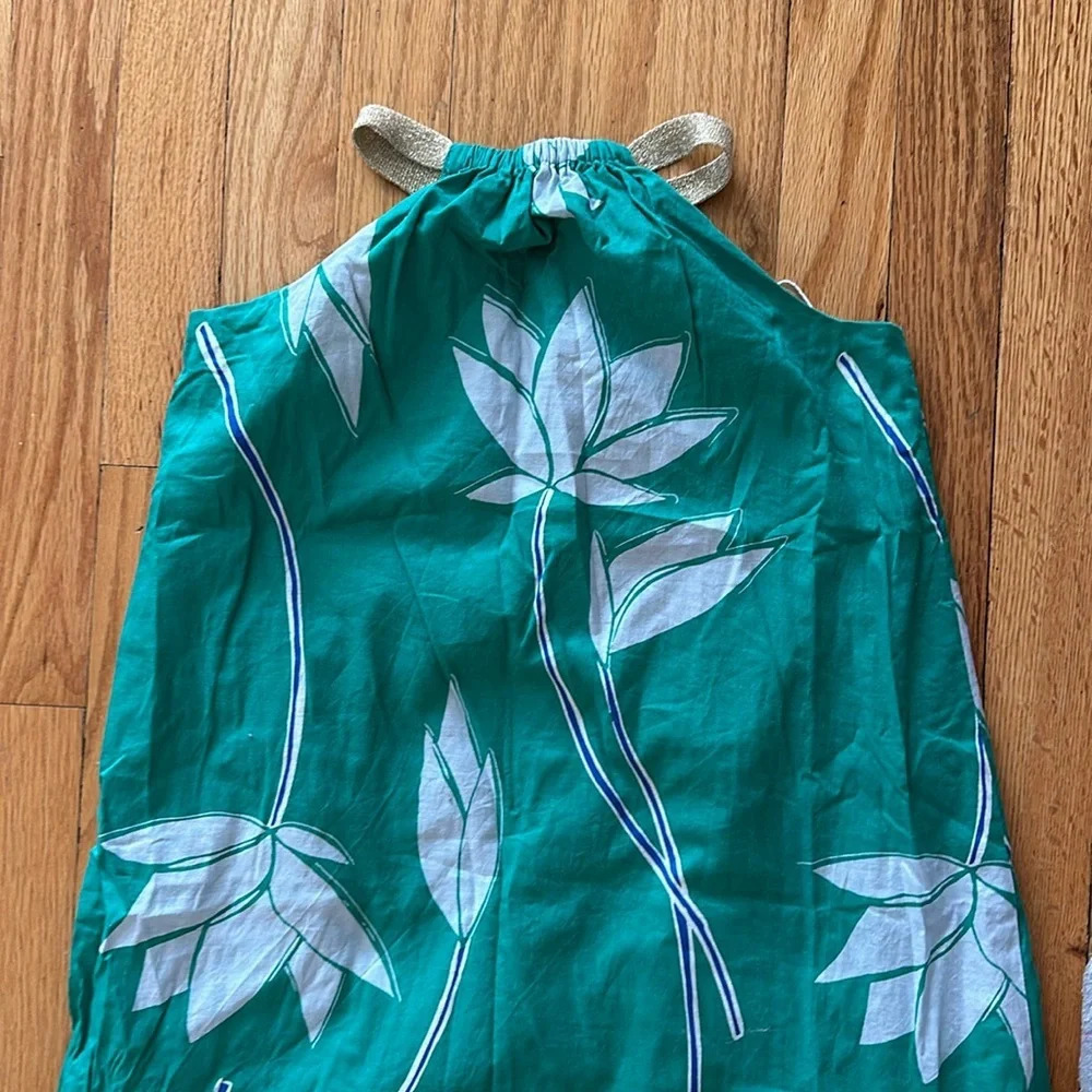 Tea Colleftion sz 10 maxi dress leaves pattern blue green great pre owned cotton - Picture 3 of 6
